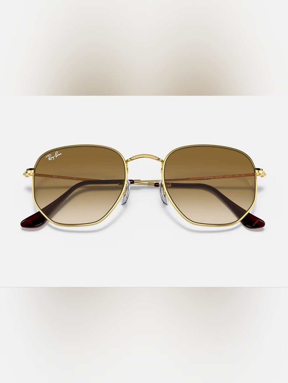 Ray-Ban Hexagonal Gold Brown Polarized Sunglasses 51-21